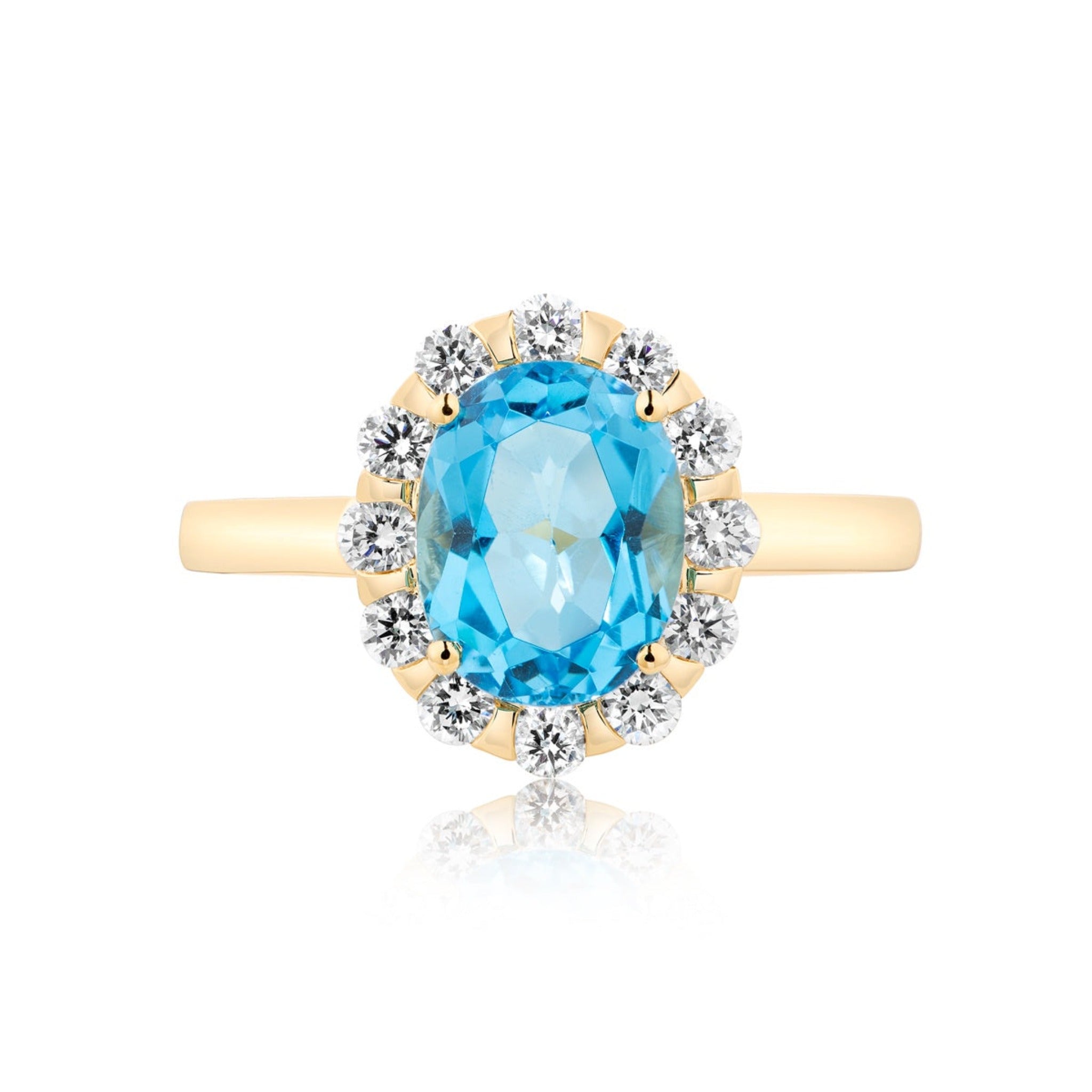Blue Topaz 2.30ct Halo Ring | 18ct Yellow Gold